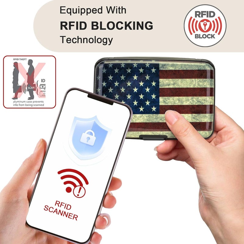 ELFISH Mini RFID Aluminum Wallet Credit Cards Holder Business Card Case Metal ID Case for Men Women (Flag) - Image 2